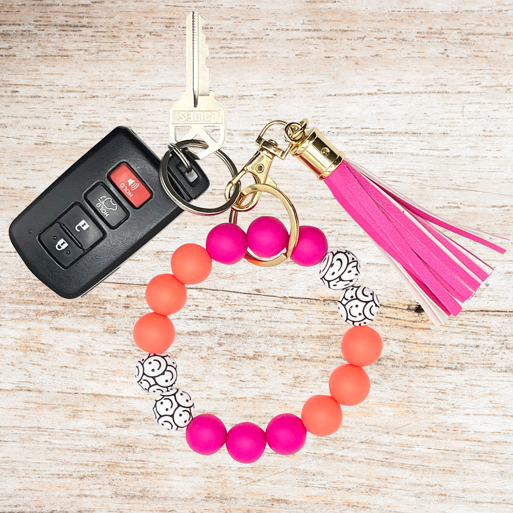 Silicone Bracelet Keychain Wristlet - Smiley Fun